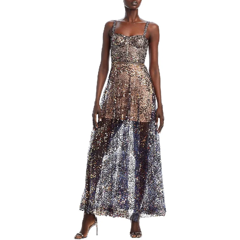 Bronx And Banco Womens Sequined Corset Seamed Evening Dress
