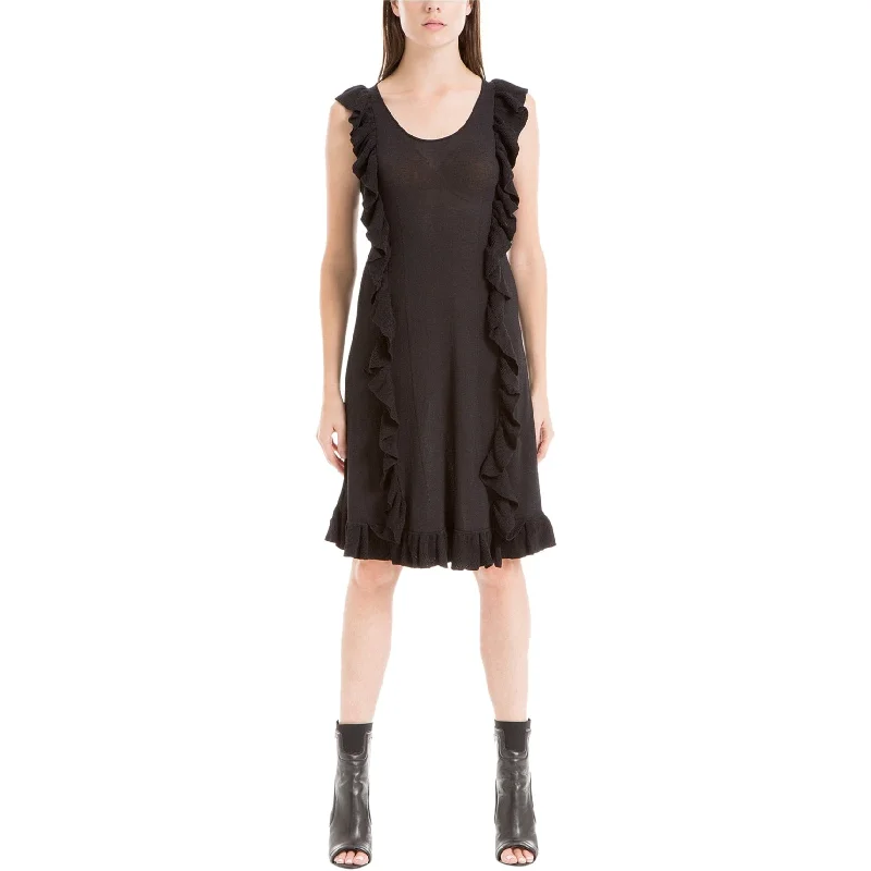 Max Studio London Womens Ruffled Sweater Dress, Black, Small