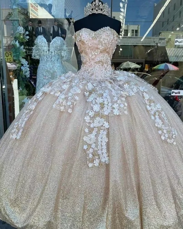 Pink sweetheart neck applique long prom dress evening gown quinceanera and formal dress gh943