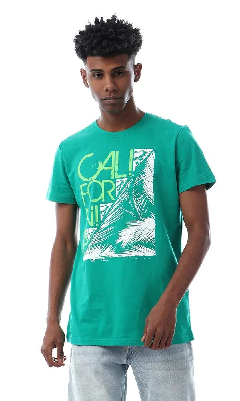 57545 Summer Printing Round Short Sleeves Green T-Shirt