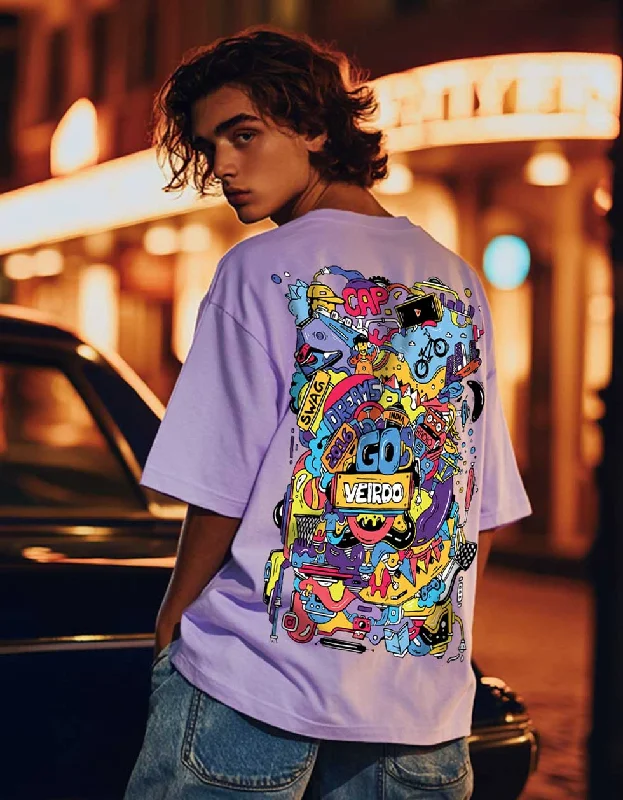 Doodle Lilac Oversized Back Graphic Printed Tshirt