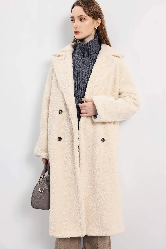 Double-Breasted Fleece Long Coat with Lining