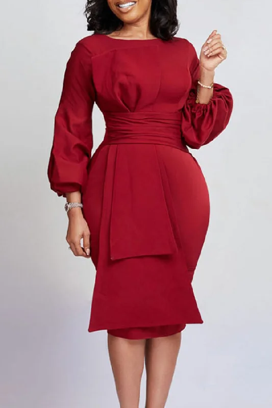 Solid Color Chic Ribbons Design Midi Dress