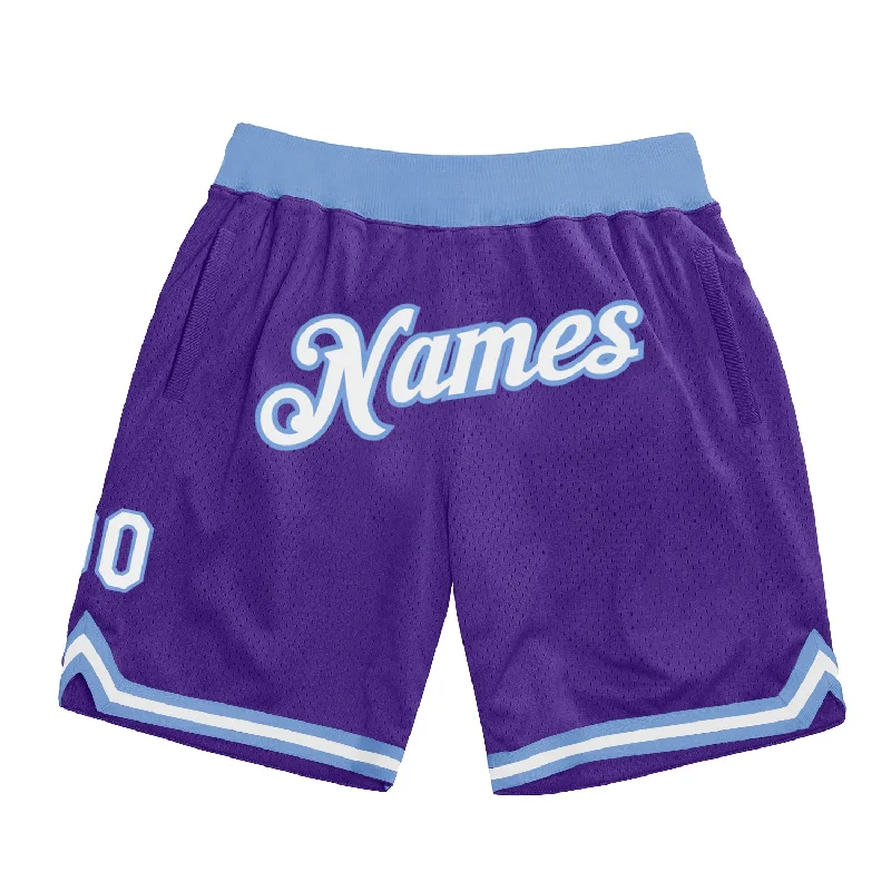 Purple White-Light Blue Authentic Throwback Basketball Shorts