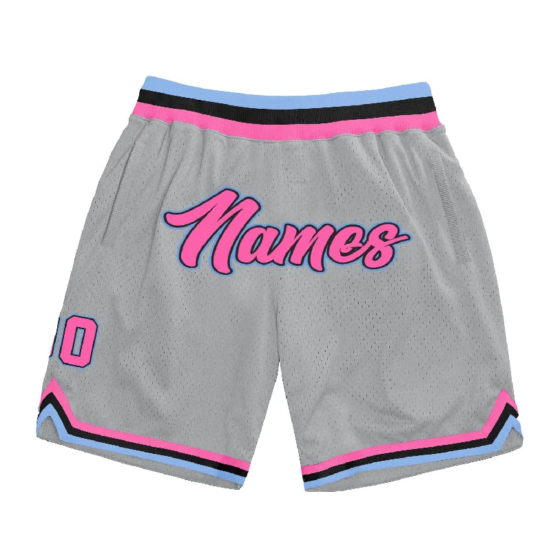 Gray Pink-Light Blue Authentic Throwback Basketball Shorts