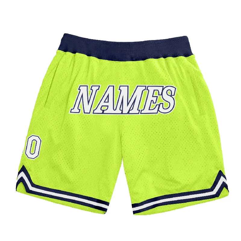 Neon Green White-Navy Authentic Throwback Basketball Shorts